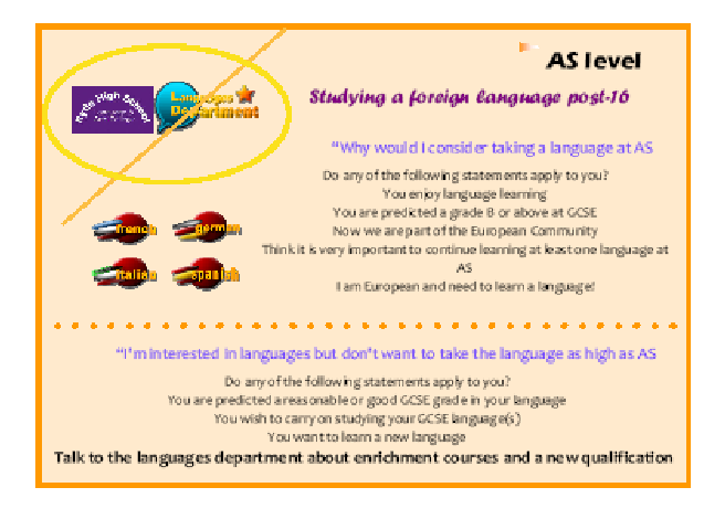 Postcard to promote study a language in POst-16